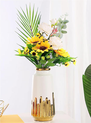 White Gold Ceramic Flower Vase Modern Decorative Handmade Gold-Tone-Mouth Vase
