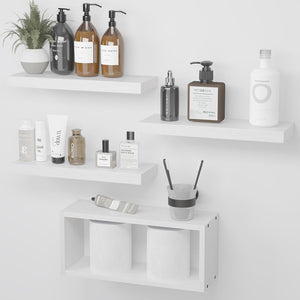 4+1 Tier Rustic Bathroom Shelves Over Toilet with Invisible Brackets, Farmhouse Wall Decor, White
