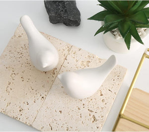 White Birds Pair Figurine Garden Cottage Decorative for Desktop Table Living Room