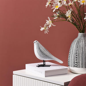 White Bird Figurine Modern Sculpture and Statues for Home Decor with Chic Polka Dots Art Design