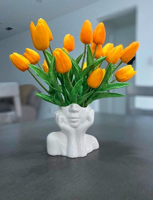 White Ceramic Face Vase, Female Form Head Half Body Bust Vases Boho Modern Nordic Style Flower Vase