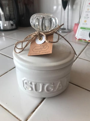 Door Knob Sugar Bowl, White 5.85H X 6.7L X 6.35W