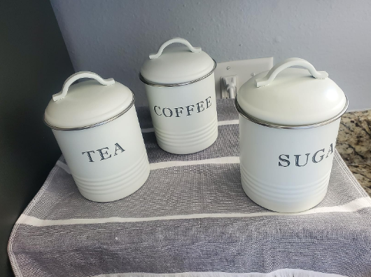 White Vintage Canister Sets for Kitchen Counter, Rustic Farmhouse