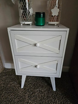 Mid-Centry Modern Nightstand with 2 Stroage Drawers, Farmhouse End Table with Barn Door, White