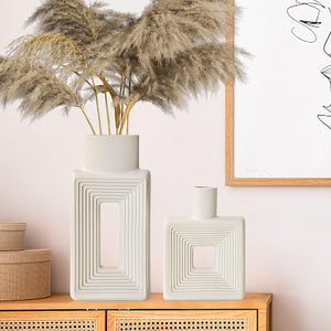 Set of 2 Square White Vases for Pampas Farmhouse Wall Shelf Decorative Vases Home Decor
