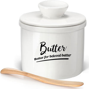 Silicone Seal French Butter Dish with Lid and Knife for Countertop, White