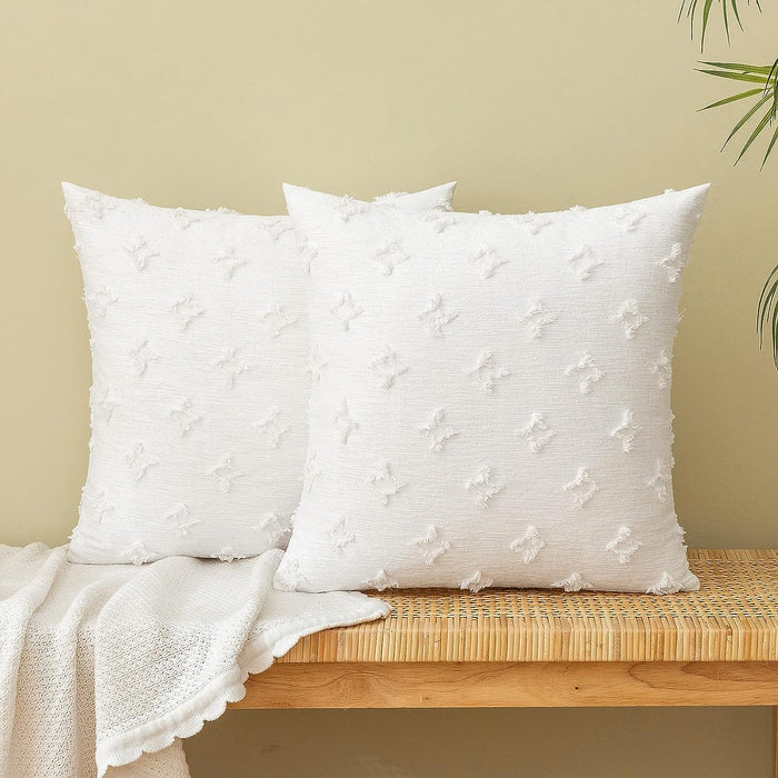 Decorative Throw Pillow Covers Rhombic Jacquard Pillowcase, Set of 2,18x18 Inch, White