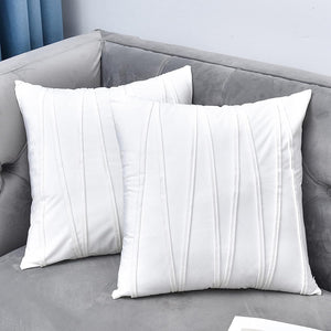 Set of 2 White Decorative Plush Velvet Throw Pillow Covers, 18X18 inches