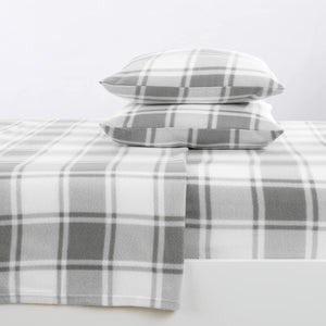 Super Soft Queen Plaid Grey Micro Fleece Sheet Set | Cozy, Warm, Durable, Breathable, and Fluffy Bed Sheets