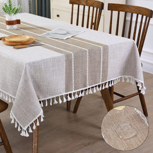 Rectangle Table Cloth Cotton Linen Tablecloth Waterproof Spillproof Wrinkle Free, Beige, 58''x86'', 6-8 Seats