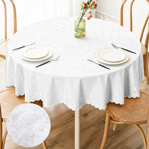 Vinyl Tablecloth, Round Heavy Duty Table Cloth, Wipeable Table Cover for Kitchen and Dining Room (White, 70" Round)