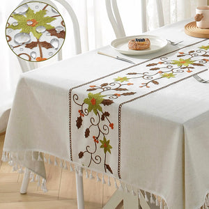 Embroidery Tablecloth Wrinkle Free Rectangle Table Cloth for Kitchen Dinning Outdoor (Rectangle/Oblong, 55''x86'',Green Flower)