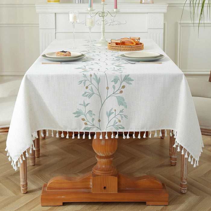 Farmhouse Tablecloth Linen Spring Tablecloth for Picnic, Party, Outdoor Table (55''x102''/8-10 Seats/Green Vine)