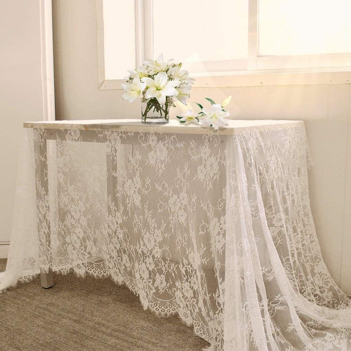 White Lace Tablecloth Rectangle Vintage Embroidered Fall Wedding Tablecloths Overlay, 60 x 120 inches