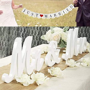 Large White Mr and Mrs Sign Wooden Letters with Just Married Banner Wedding Decorations for Anniversary