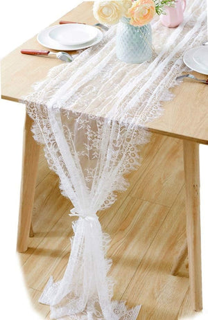 White Lace Table Runner Rustic Chic Tabletop Wedding Reception Decor, 30x120 inches