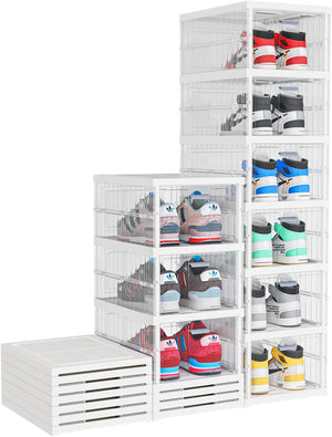 6 Tier Foldable Shoe Organizer for Closet, Installation Free Sneaker Storage, White