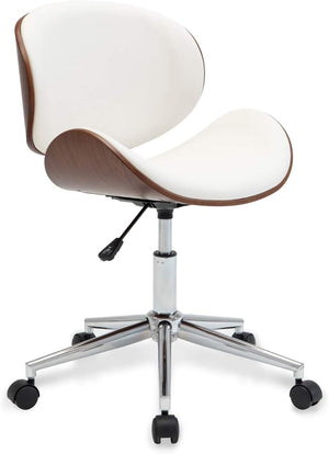 Mid-Century Modern Desk Chair Adjustable Vintage Replica with Swivel, Walnut - Avalon (White)