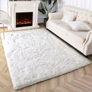 Super Soft Fluffy Shaggy Rugs 4x5.9 Feet for Living Room Bedroom, Non-Slip Indoor Floor Carpet, Cream White