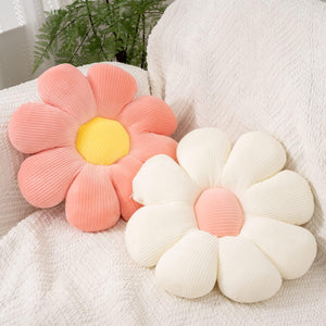 2pcs Flower Pillow - Pink & White Daisy Flower Shaped Throw Pillows (15.35 Inch, White + Pink)