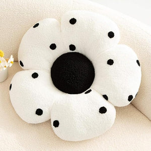 Flower Shaped Throw Pillow, Cute Room Decor, Polka Dot Flower Butt Cushion (Black/White)