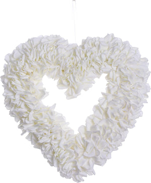 13 Inches Valentine’s Day Wreath, Artificial Heart-Shaped Wreath Rose Petal, Cream