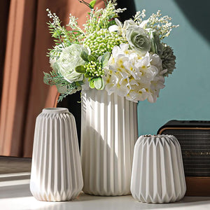 Set of 3 White Ceramic Vase Boho for Modern Home Decor