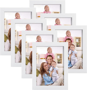 5x7 Picture Frame 7 Pack, Modern White Woodgrain for Wall or Tabletop Display