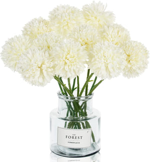 12 Pcs Artificial Flowers Faux Ball Chrysanthemum Bouquet Silk White Garden Party Wedding Decoratio