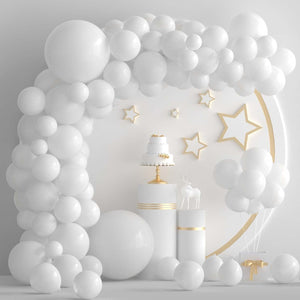 102 Pcs White Balloons Garland Arch Kit White Balloon Different Size 5 10 12 18 Inch White Balloons with Garland Strip