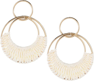 Rattan Weave Earrings Boho Summer Raffia Hoop Dangle Earrings for Women Girls