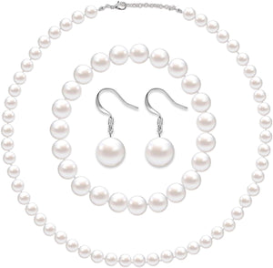 Faux Pearl Jewelry Set Simulated Pearl Necklace Bracelet Earrings for Women Girls