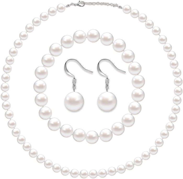 Faux Pearl Jewelry Set Simulated Pearl Necklace Bracelet Earrings for Women Girls