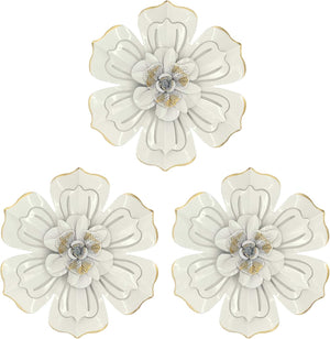8 Inch Large Metal Flower Wall Art Multiple Layer Home Decor for Outdoor Home Garden Porch Patio Set of 3