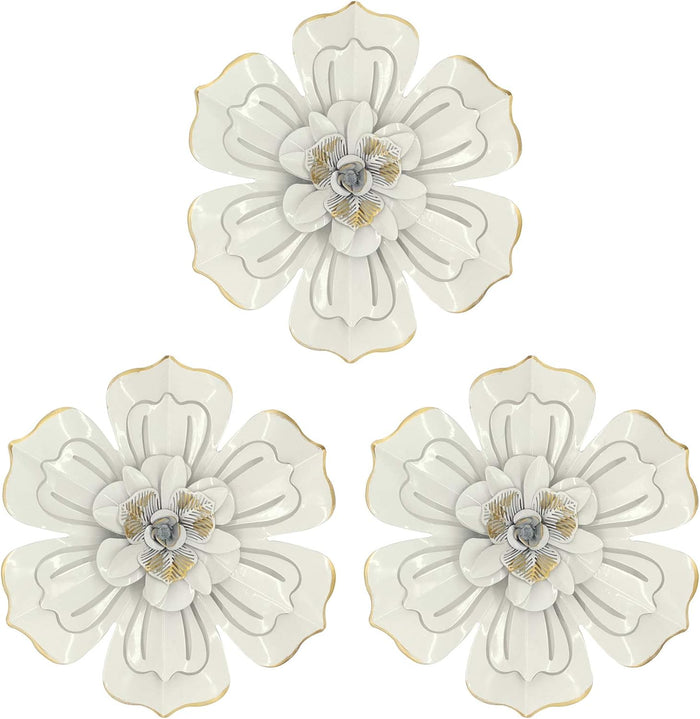 8 Inch Large Metal Flower Wall Art Multiple Layer Home Decor for Outdoor Home Garden Porch Patio Set of 3