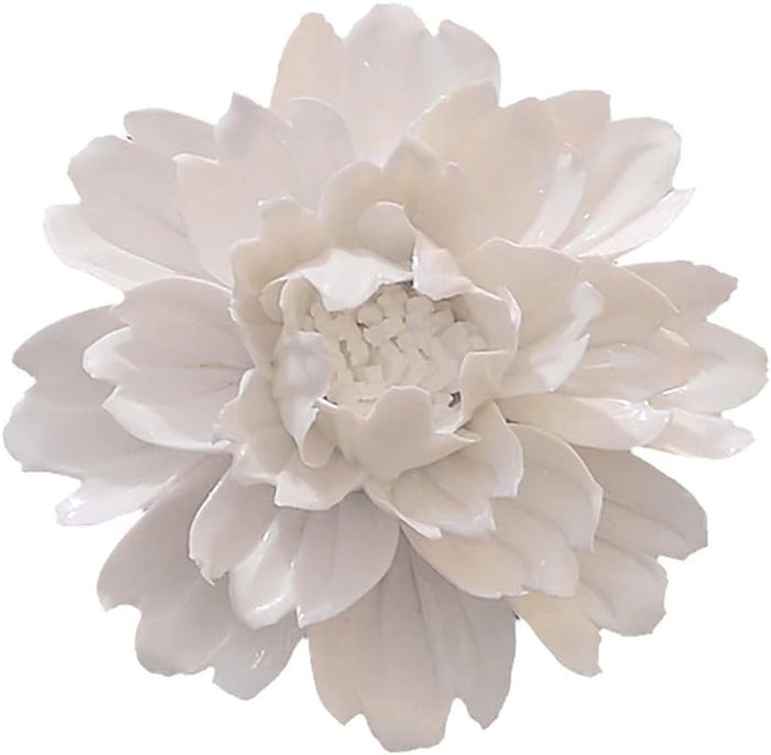 Peony Ceramic Flower Wall Décor Artificial 3D Flower Wall Art, White, 5.90 inch