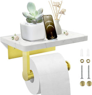 Gold Toilet Paper Holder with Shelf, Marble Paper Shelf Bathroom Wall Mounted