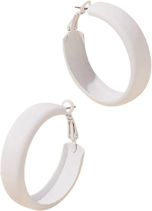 Matte Round Hoop Earrings Large Retro Neon Color Circle Earring, White