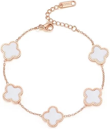 Four-Leaf Clover Five-Flower Bracelet Female Clover Peacock White Fritillary 18k Rose Gold Bracelet