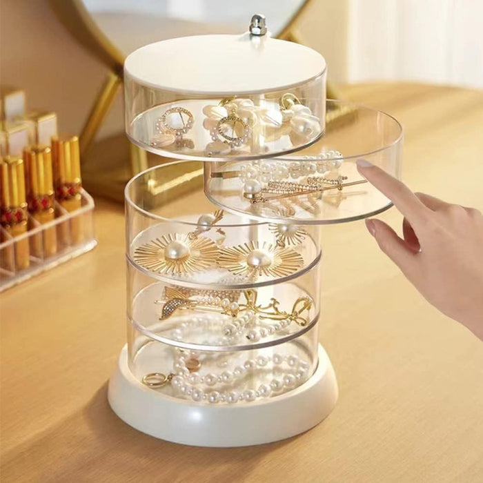 Clear Rotable Box, 5-Layer Jewelry Storage Box With Lid for Hair Accessories & Beauty Supplies Earrings Necklaces Bracelets