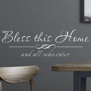 Bless This Home and All Who Enter - Pure Vinyl Wall Decal Quote Carved Seperated Letters Home Entryway Lettering Stickers Decals