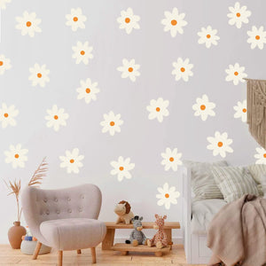 White Daisy Wall Decals for Baby Girls Toddler Kids Bedroom, Retro Flower Home Decor