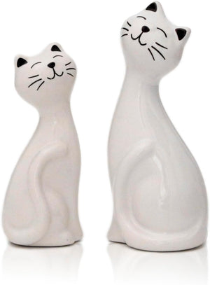 2pcs White Cat Statues and Figurines for Home Decor - White Cat Statue for Cat Lovers