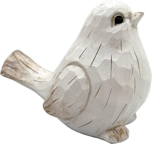 White Modern Farmhouse Bird Figurine, Bird Statue Sculpture - Carved Rustic Distressed