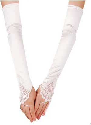 Satin Lace Fingerless Elbow Length Wedding/Party/Evening Gloves, White