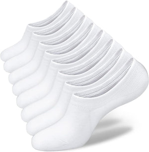 Womens No Show Socks 4 Pairs Ondo Low Cut Non-Slip Socks Invisible Cotton Liner Socks (White, Size 9-11)