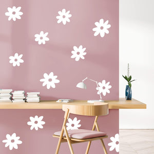 Set of 24 Vinyl Wall Art Decal - Daisies Pattern - from 6" x 6" Each - Cute Adhesive Sticker Plants Design
