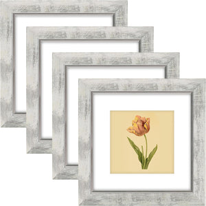 4 Pack Picture Frames Set Rustic Retro Photo Frame with Tempered Glass Wall Mount and Tabletop Display (White, 8 x 8 inch)