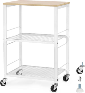 Rustic 3 Tier End Table with Wheels Storage Shelf for Bedroom Kitchen, Easy Assembly - White