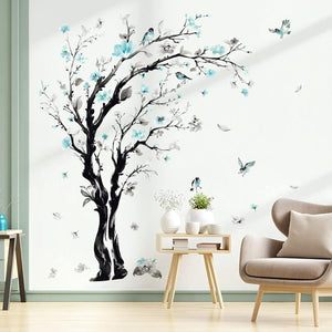Large Watercolor Tree Wall Decals Blue Flower Branch Wall Stickers